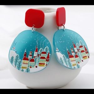 Acrylic statement Christmas snow scene  earrings